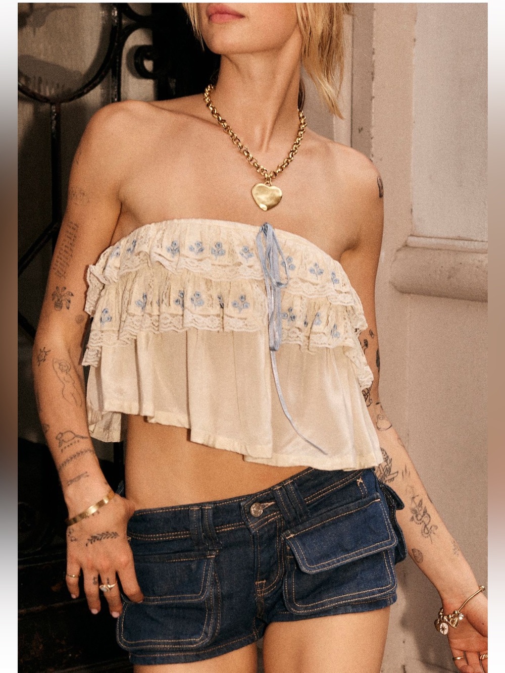 Free People Tailia Embroidered Tube Top